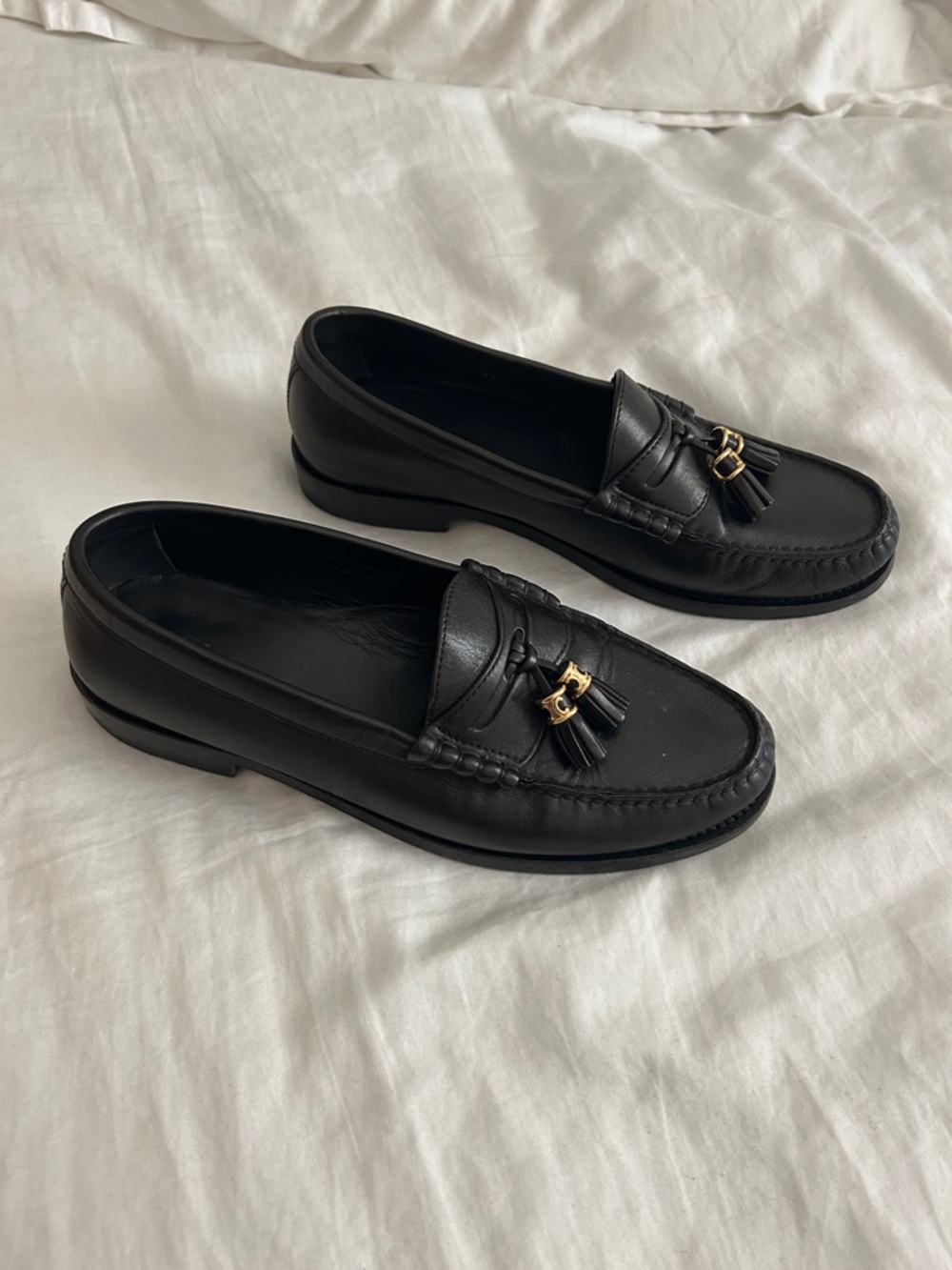 Celine Black Leather Tassel Loafers with Gold Hardware 38 - Picture 2 of 7